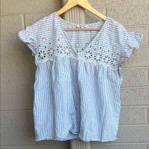 Madewell Light Blue Striped Eyelet Blouse
